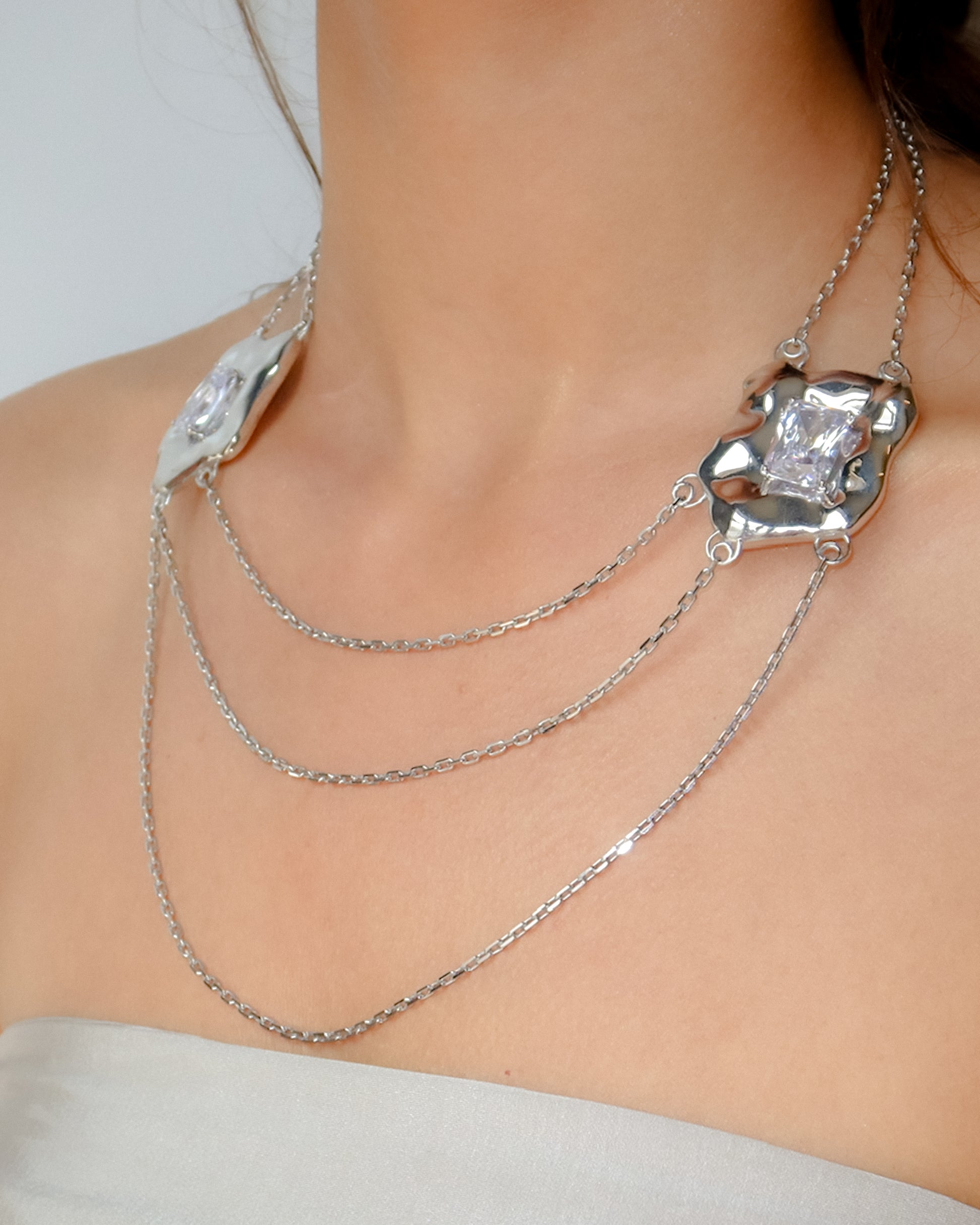 Double Pendant Necklace — Silver