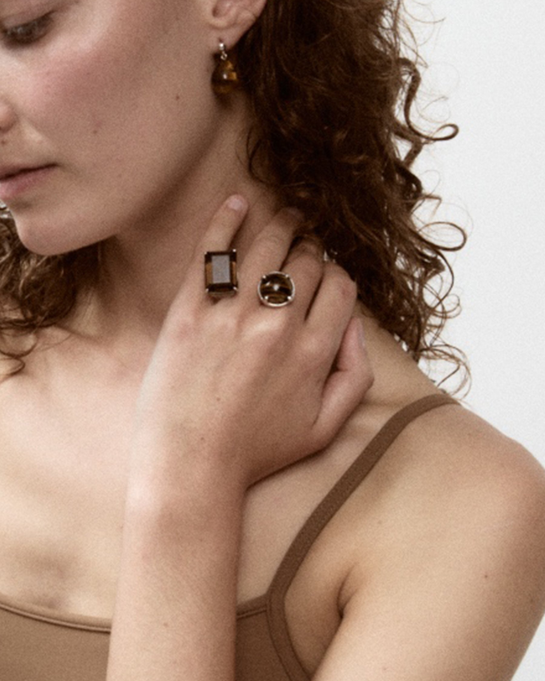 2 Stone Ring – Tiger Eye & Smoked Quartz