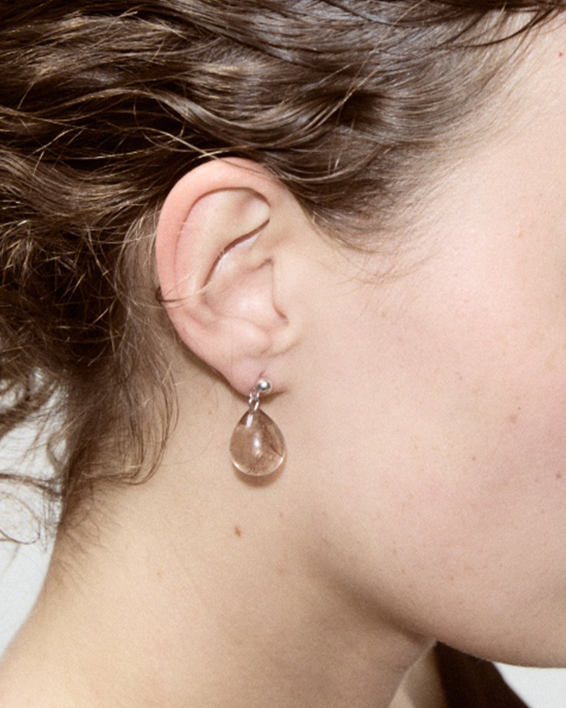 Ear Drop — Round — Gold Rutilated Quartz