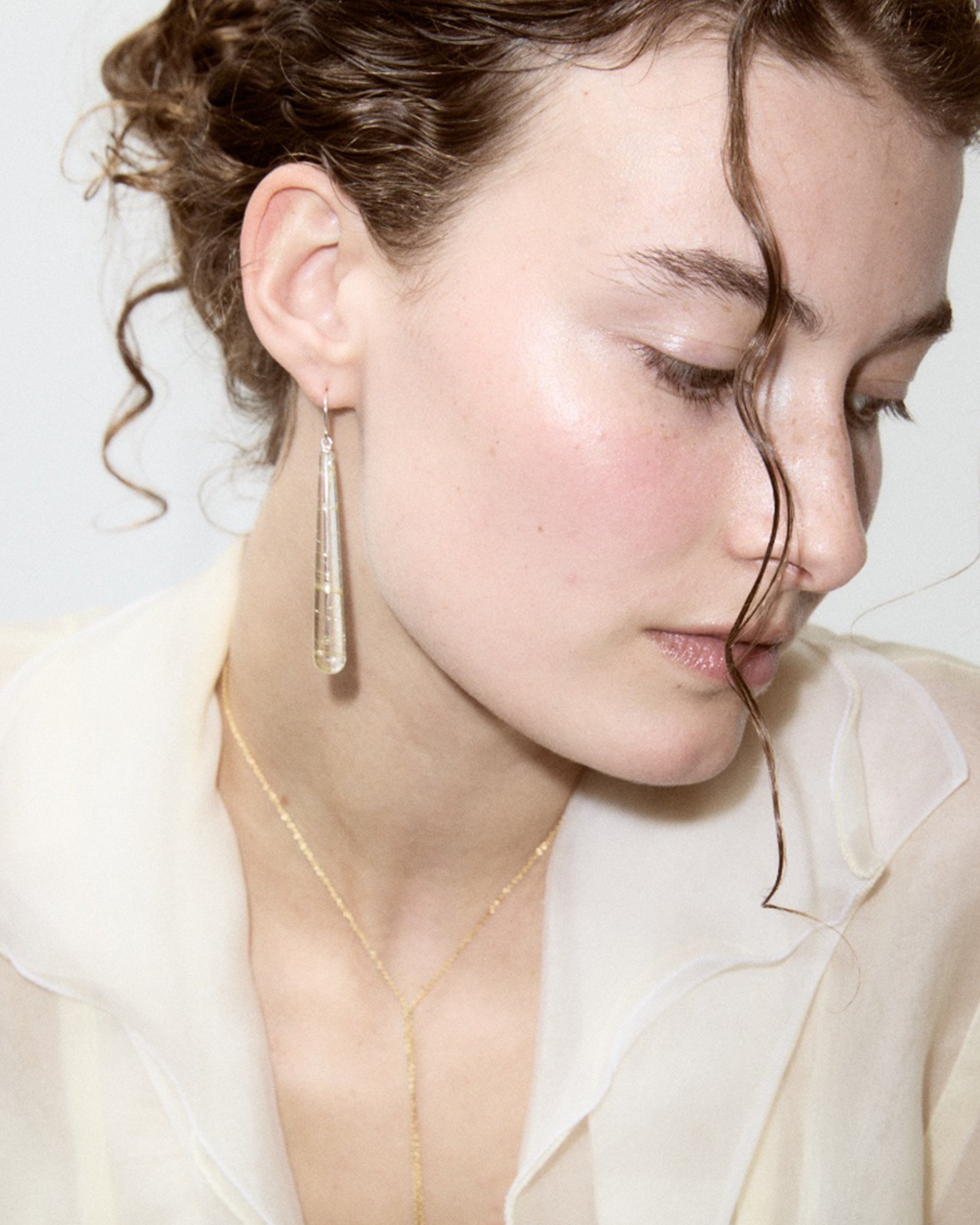 Ear Drop — Long Gold Rutilated Quartz