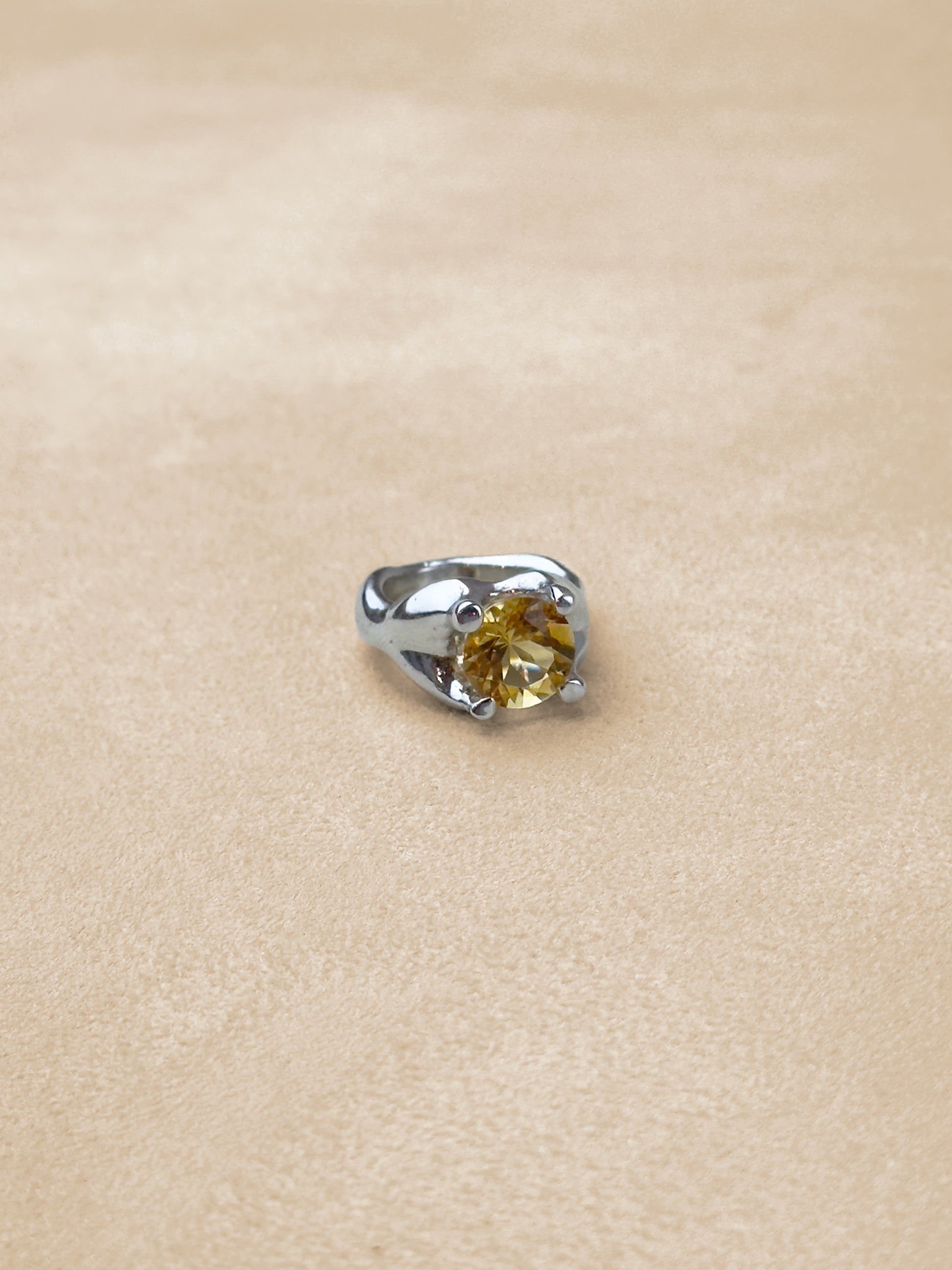 Odd Ring #1 – Citrine – Rhodium Plated