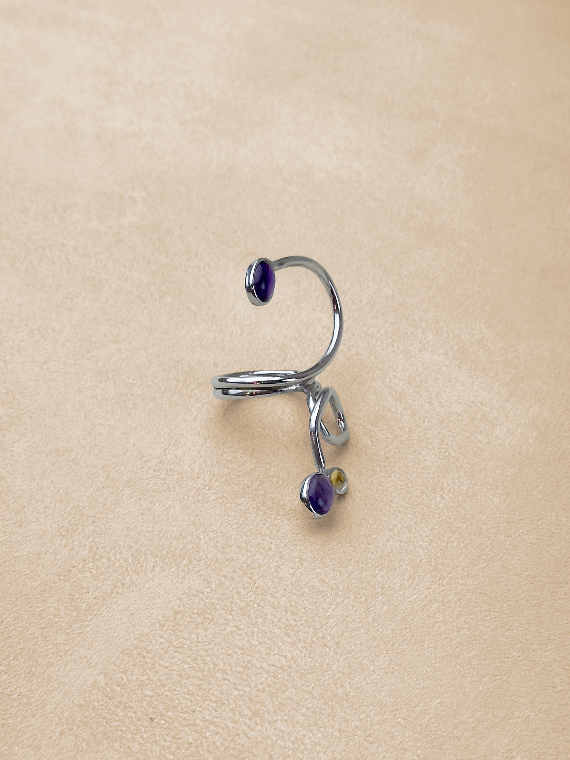 Snake Ring – Amethyst & Citrine – Rhodium Plated