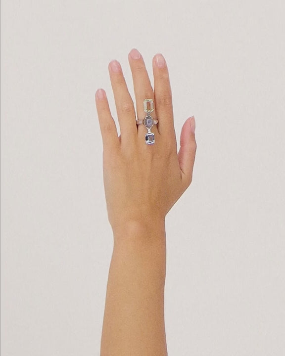 3 Stone Ring — Prasiolite, Labradorite & Sky Topaz