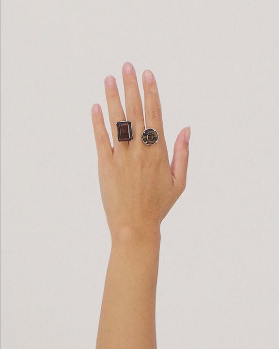 2 Stone Ring – Tiger Eye & Smoked Quartz