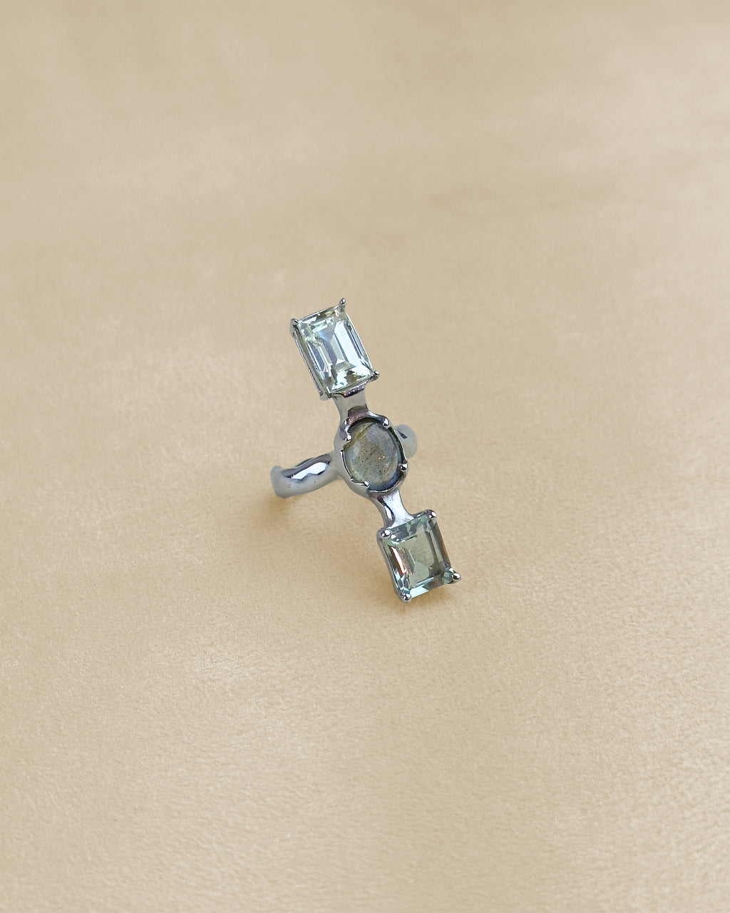 3 Stone Ring — Prasiolite, Labradorite & Sky Topaz