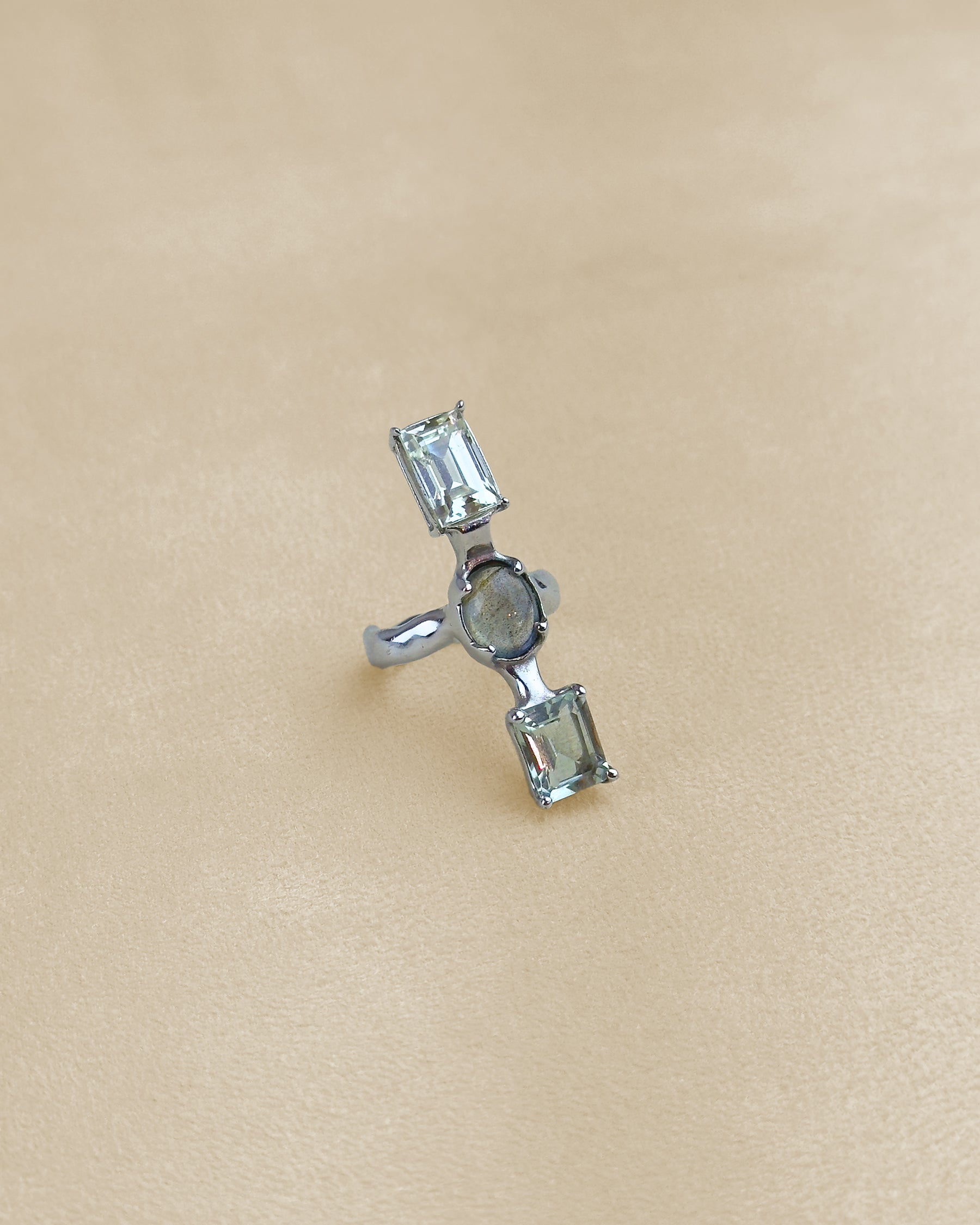 3 Stone Ring — Prasiolite, Labradorite & Sky Topaz
