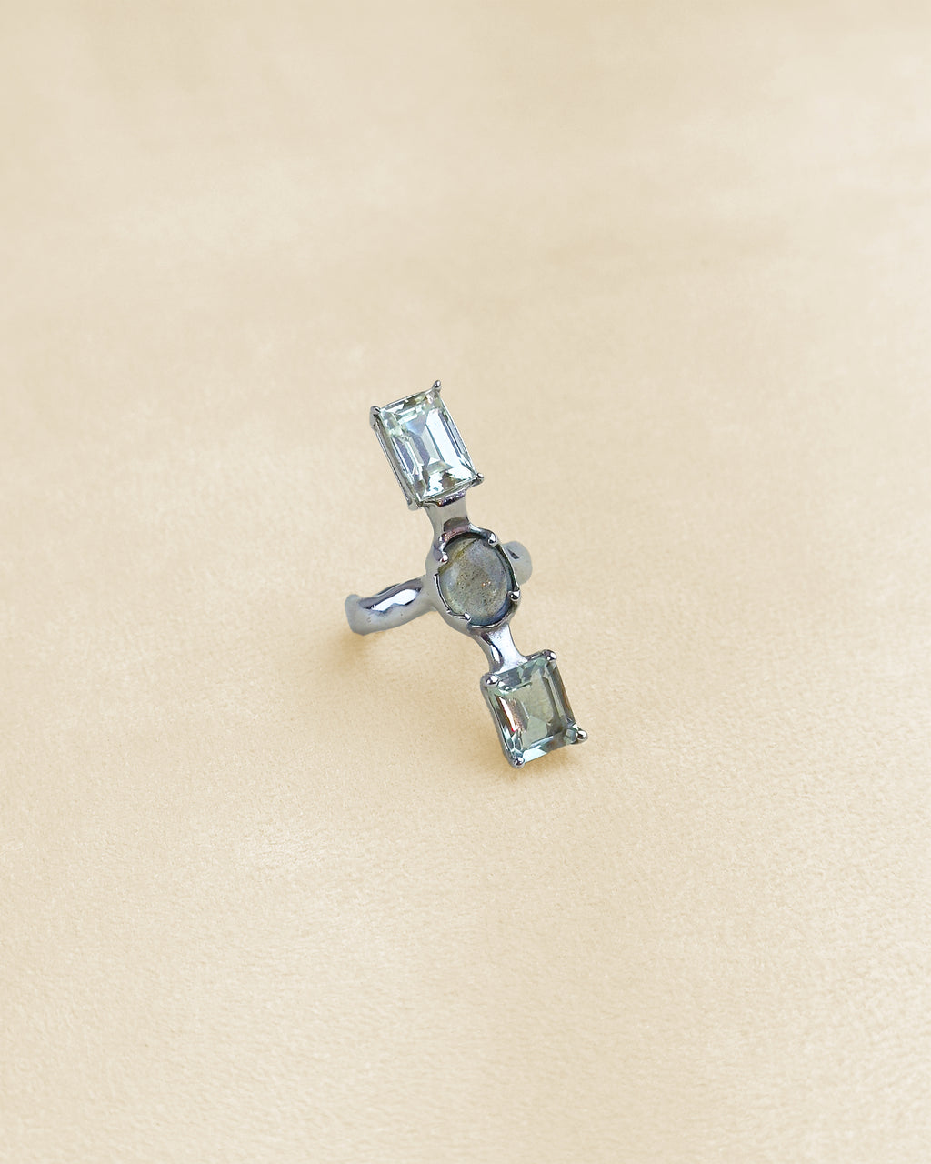 3 Stone Ring — Prasiolite, Labradorite & Sky Topaz