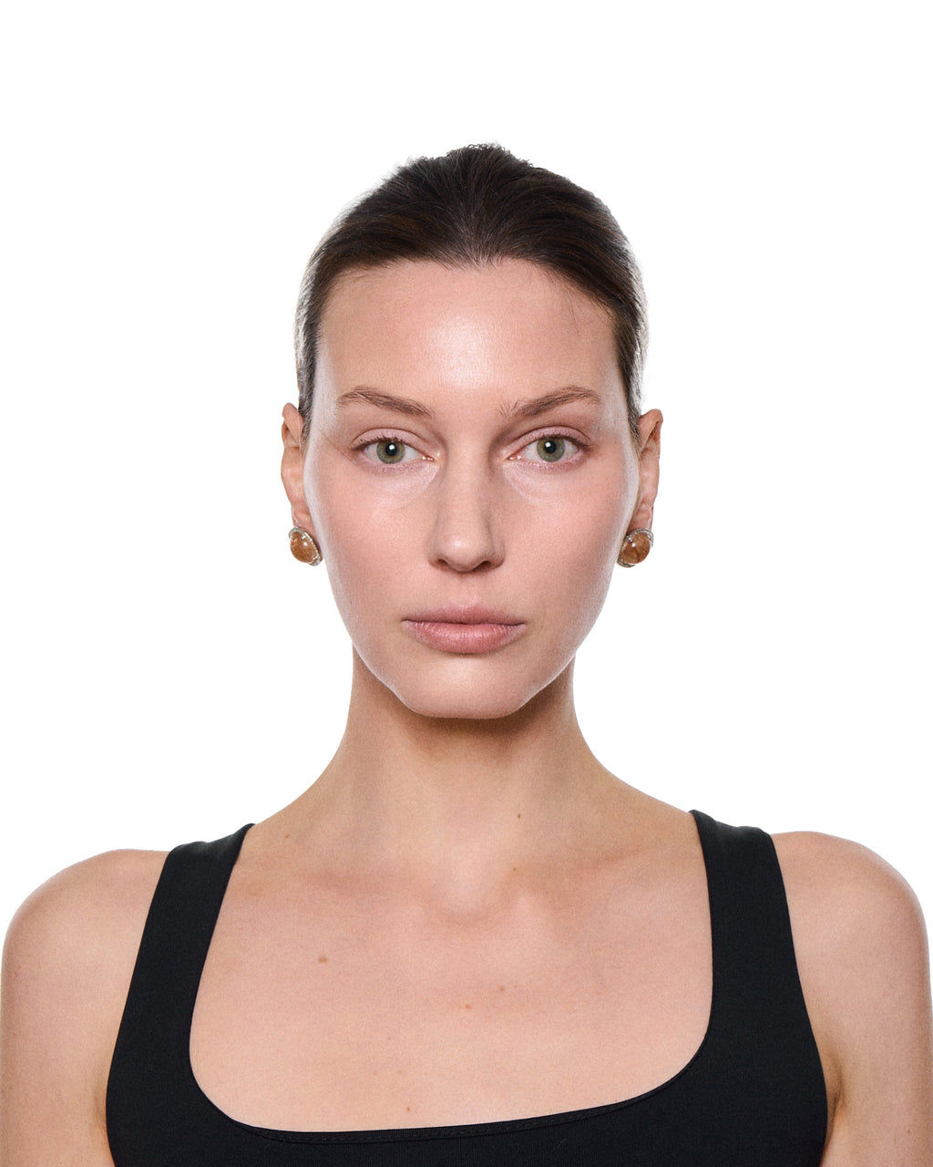 Large Cabochon Pavé Earrings — Gold Rutilated Quartz