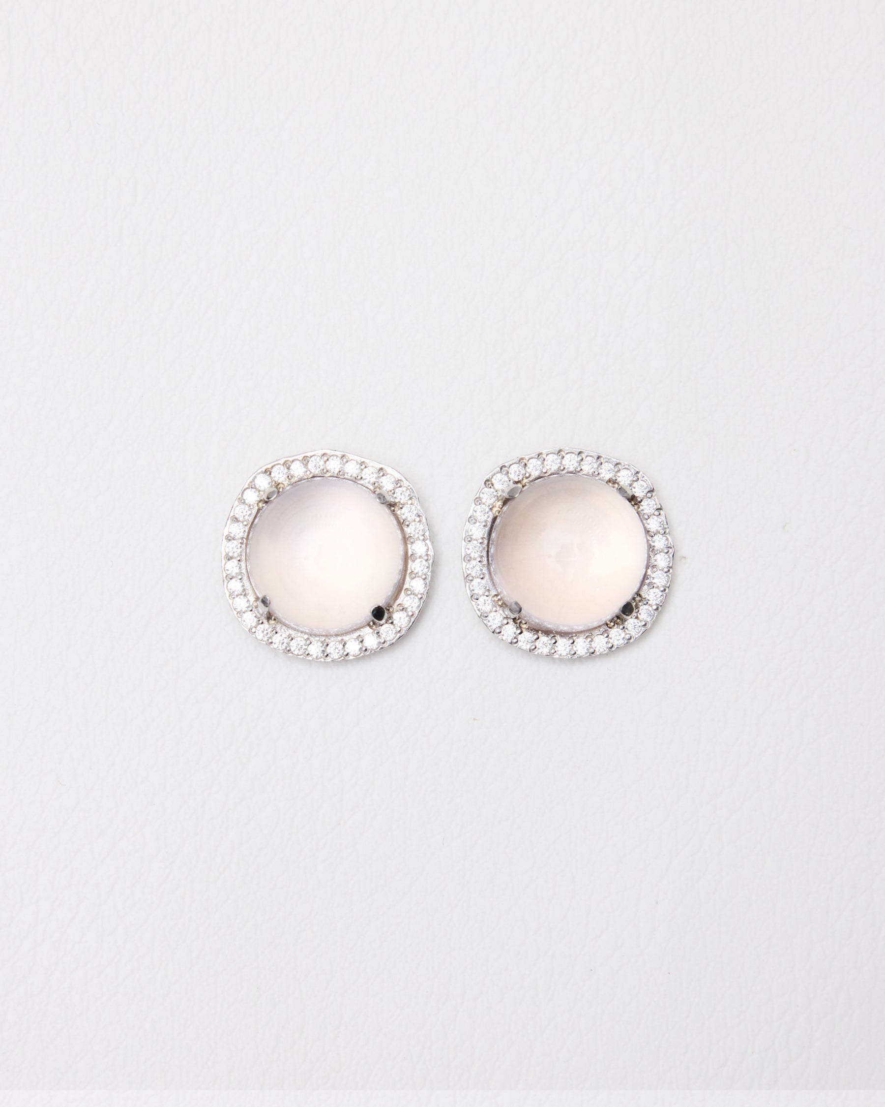 Cabochon Pavé Earrings — Rose Quartz