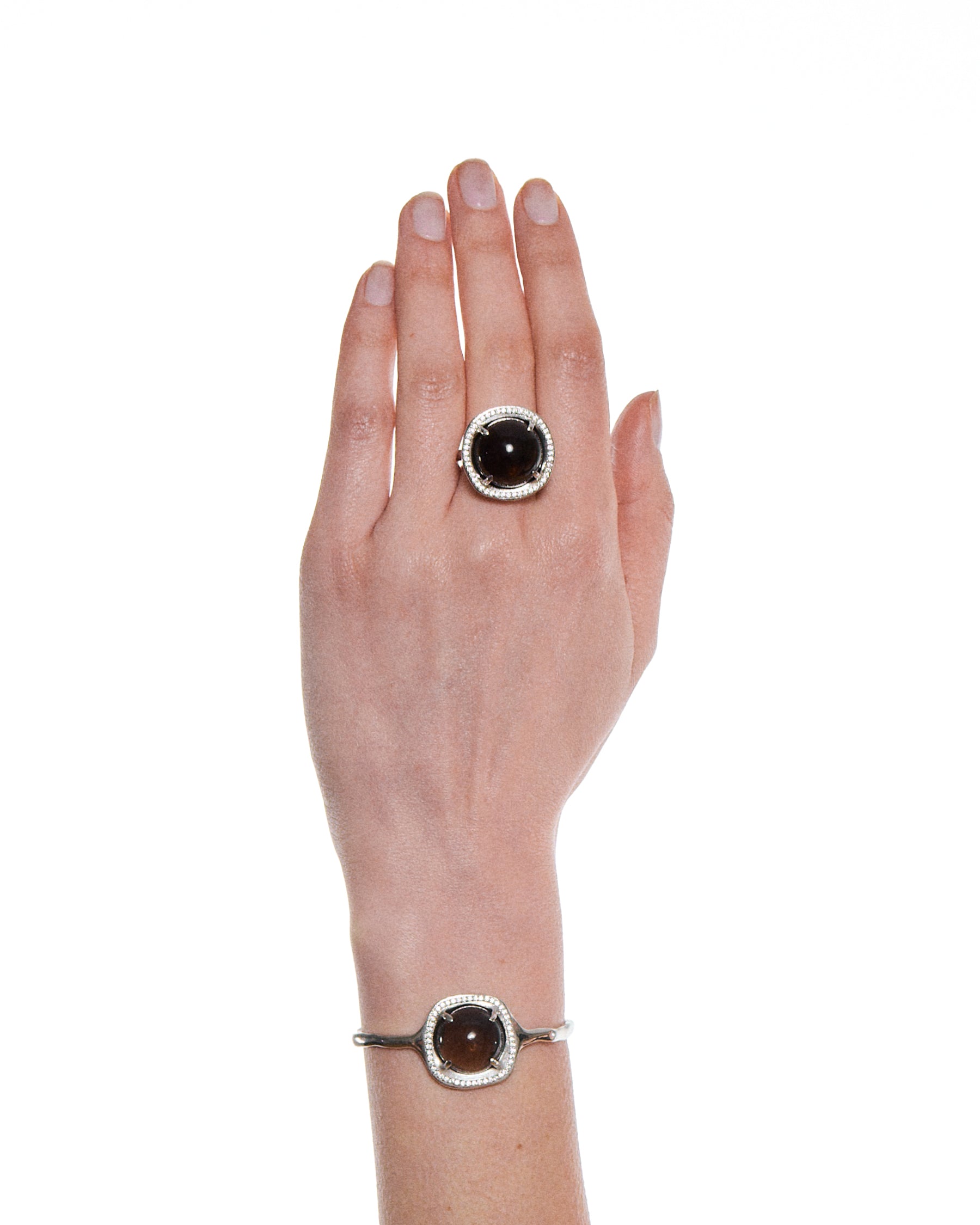 Cabochon Pavé Ring — Smoky Quartz