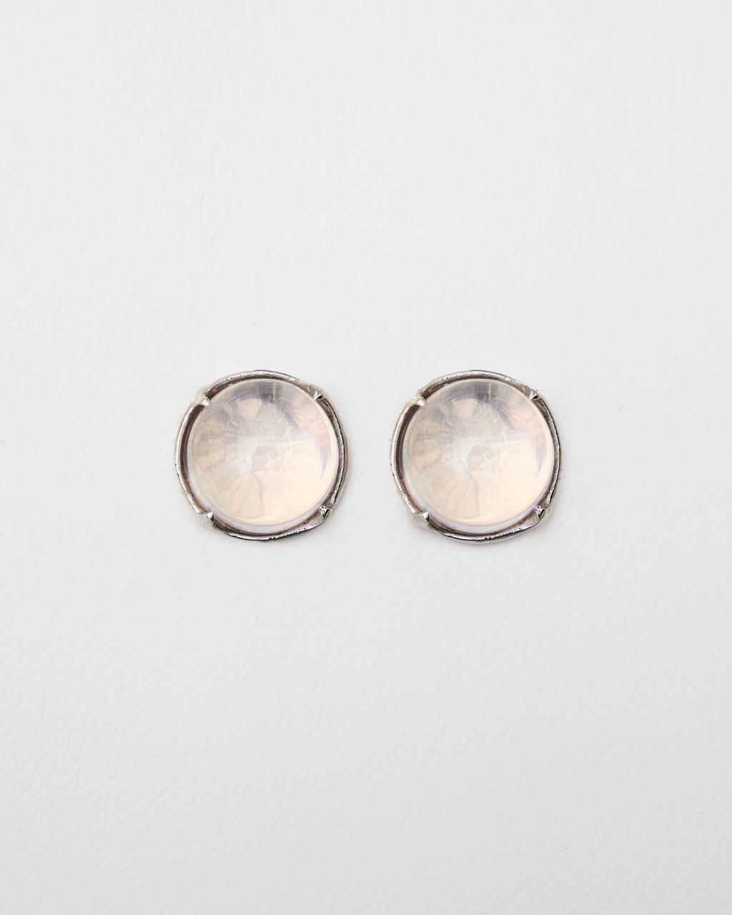 Cabochon Stud Earrings — Rose Quartz
