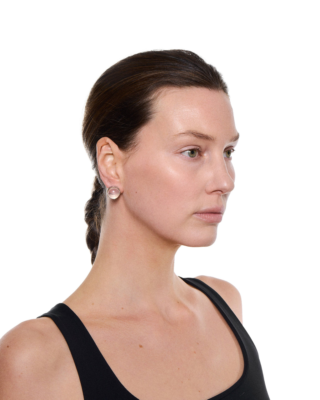 Cabochon Stud Earrings — Rose Quartz