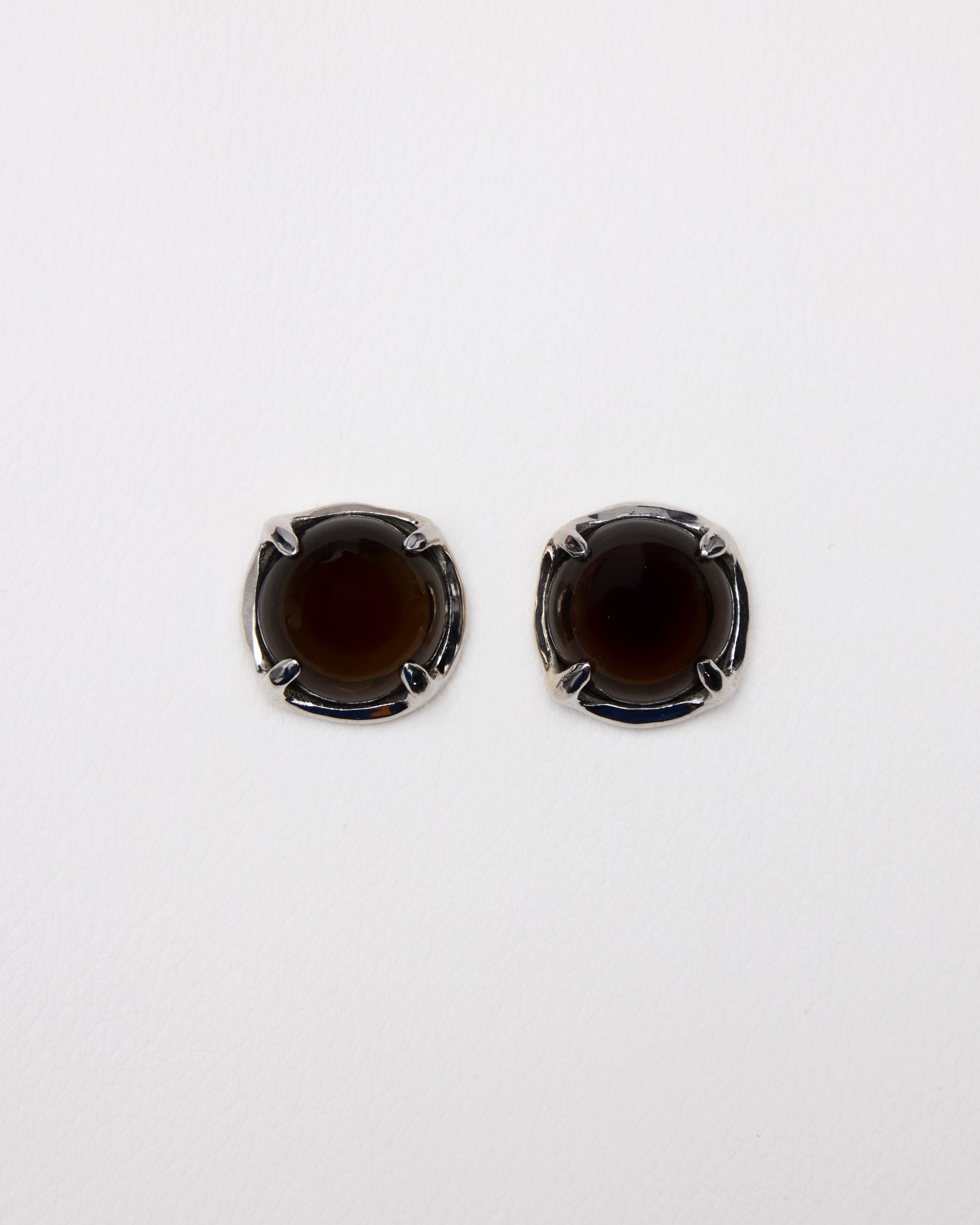 Cabochon Stud Earrings — Smoky Quartz