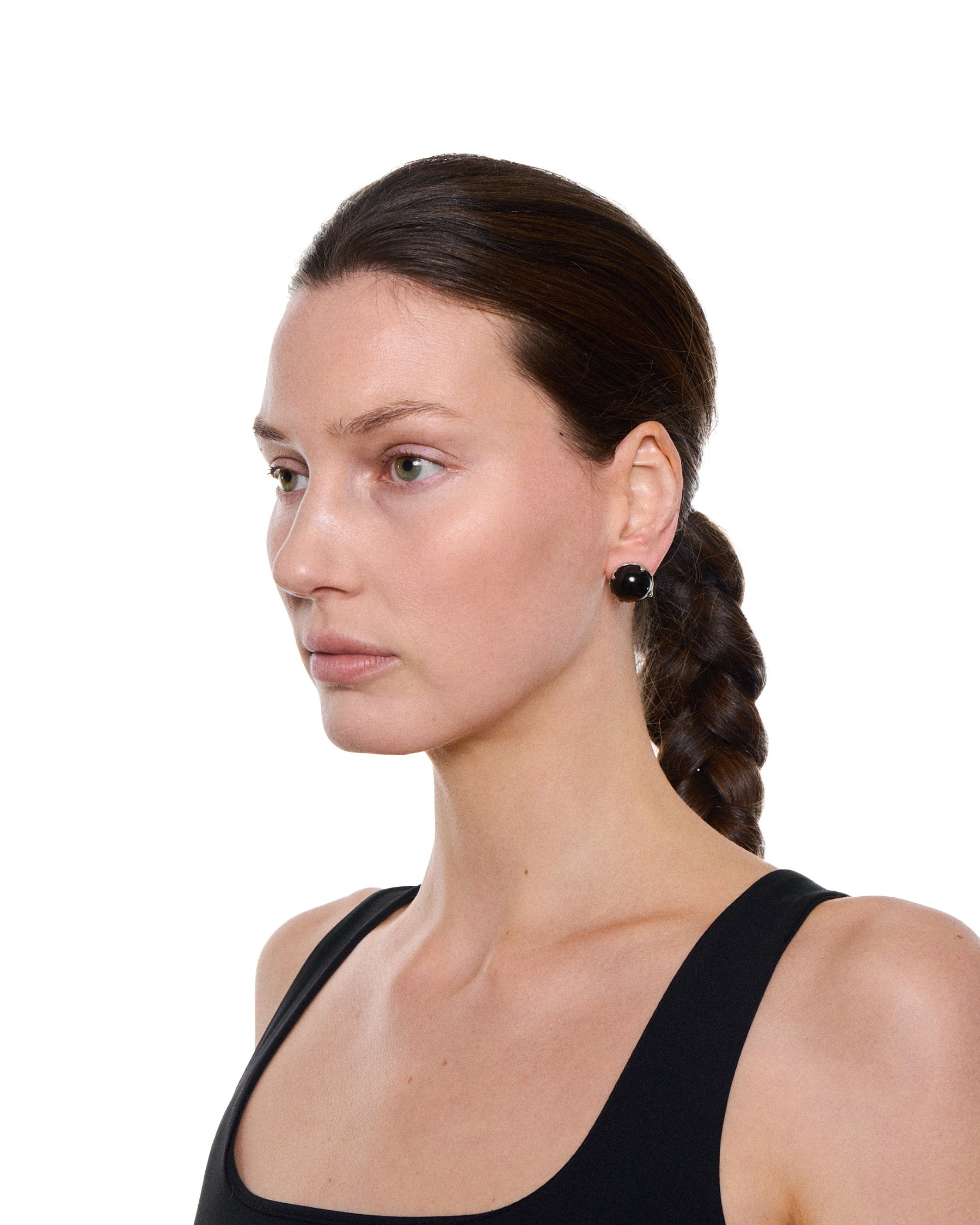 Cabochon Stud Earrings — Smoky Quartz