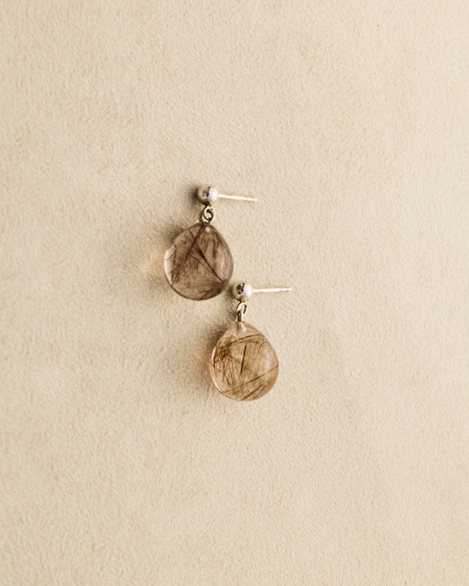 Ear Drop — Round — Gold Rutilated Quartz