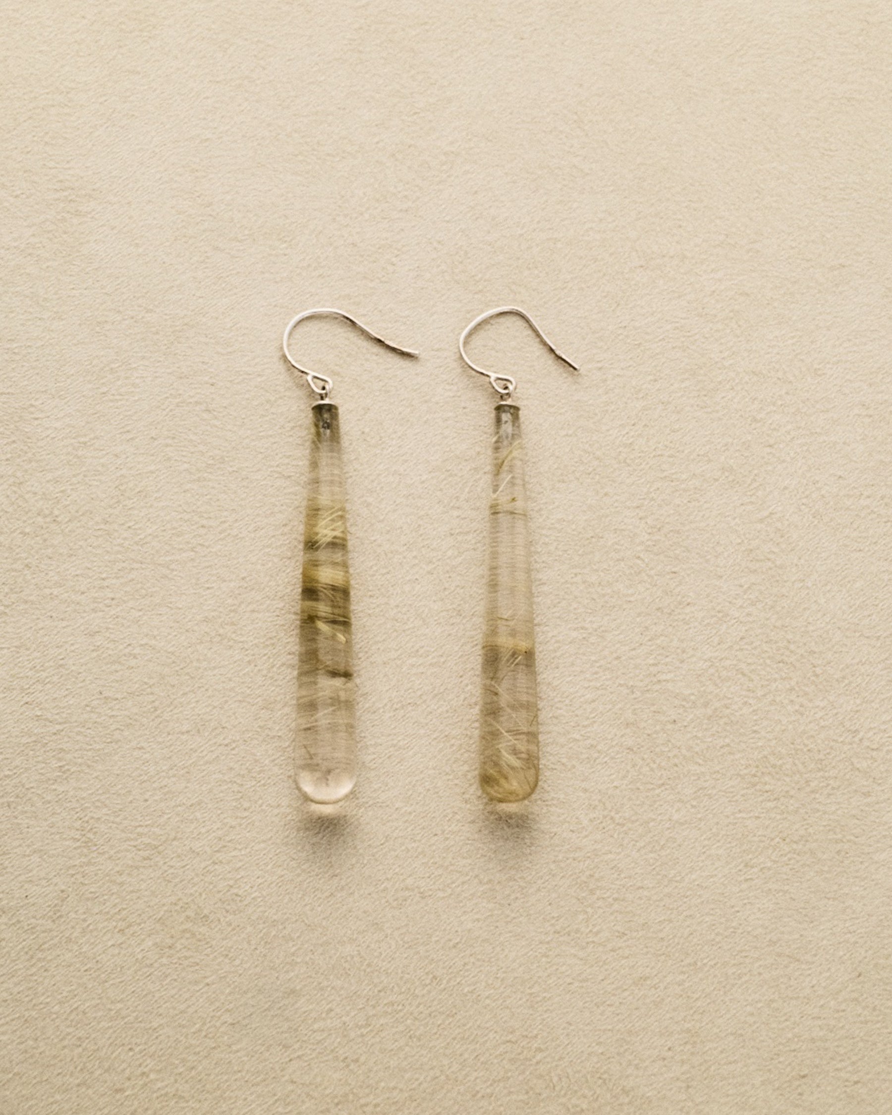 Ear Drop — Long Gold Rutilated Quartz