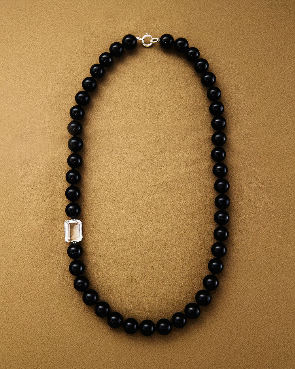 Medium Bead Necklace — Onyx & Mountain Crystal