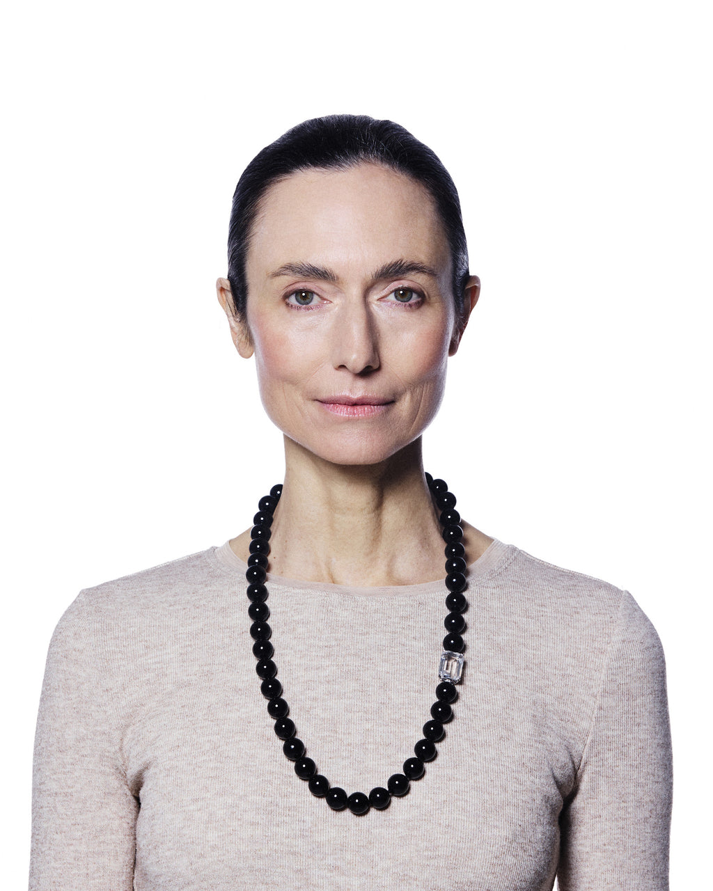 Medium Bead Necklace — Onyx & Mountain Crystal