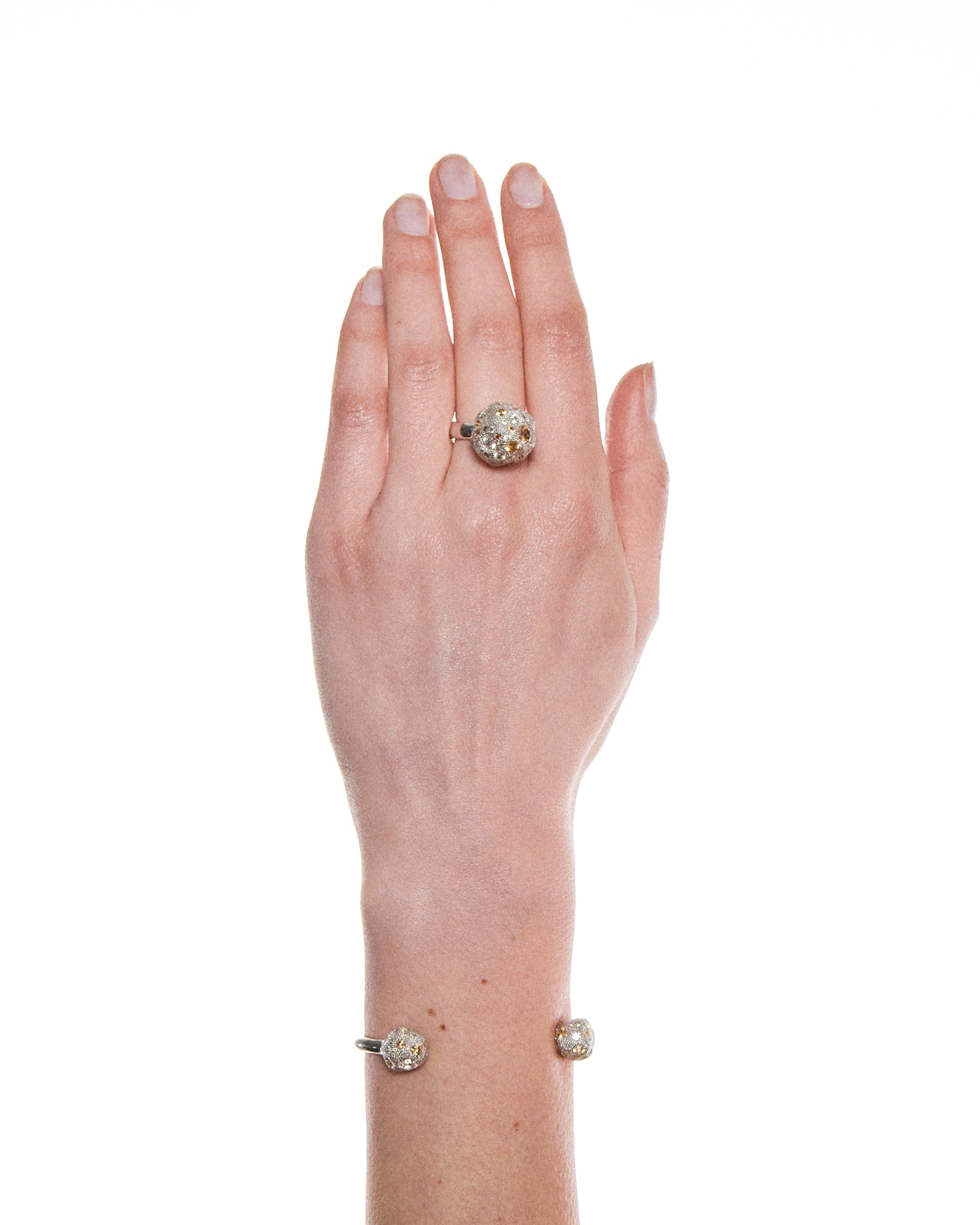 Milgrain Pavé Sphere Ring — Champagne
