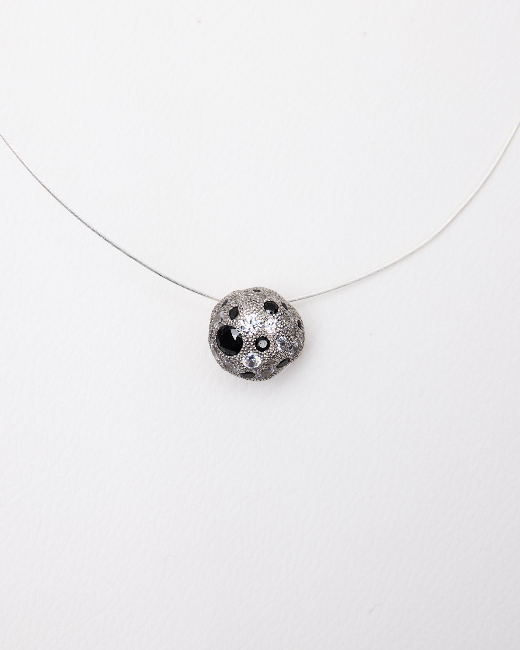 Milgrain Pavé Sphere Necklace — Caviar