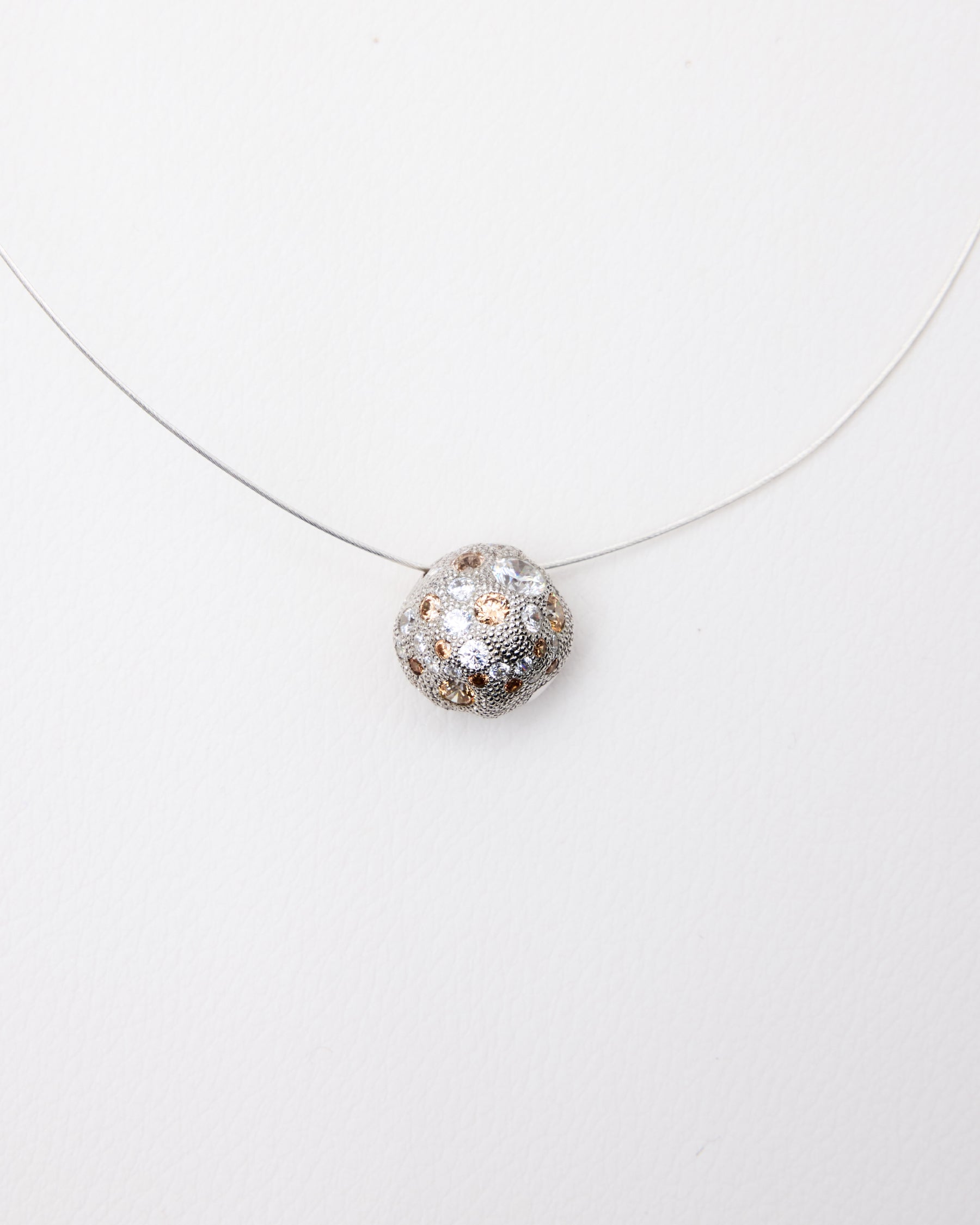 Milgrain Pavé Sphere Necklace — Champagne