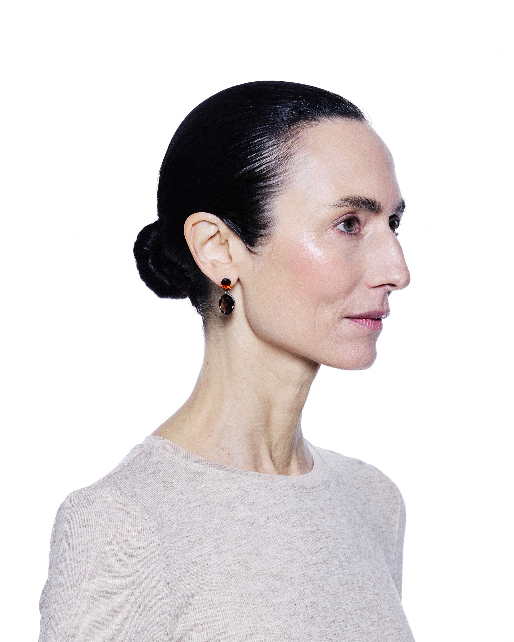 Oval Drop Earrings — Garnet & Smokey Quartz