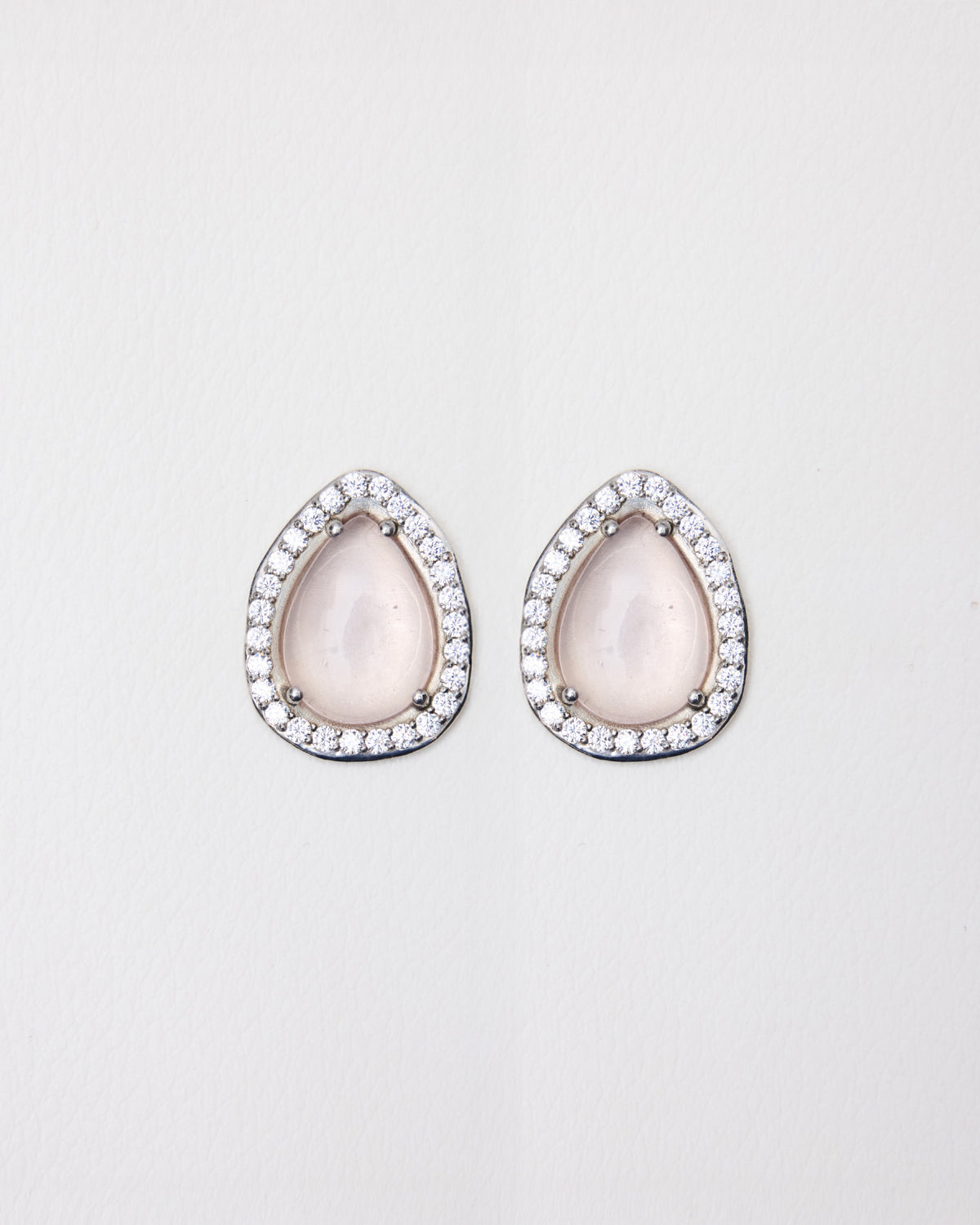 Pear Cabochon Pavé Earrings — Rose Quartz