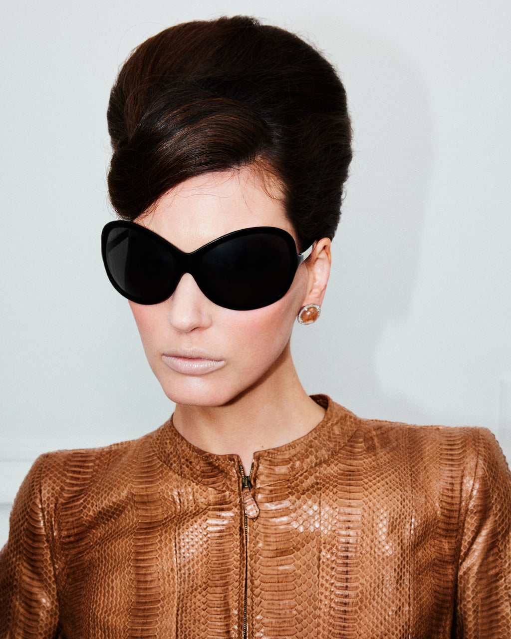 Large Cabochon Pavé Earrings — Gold Rutilated Quartz