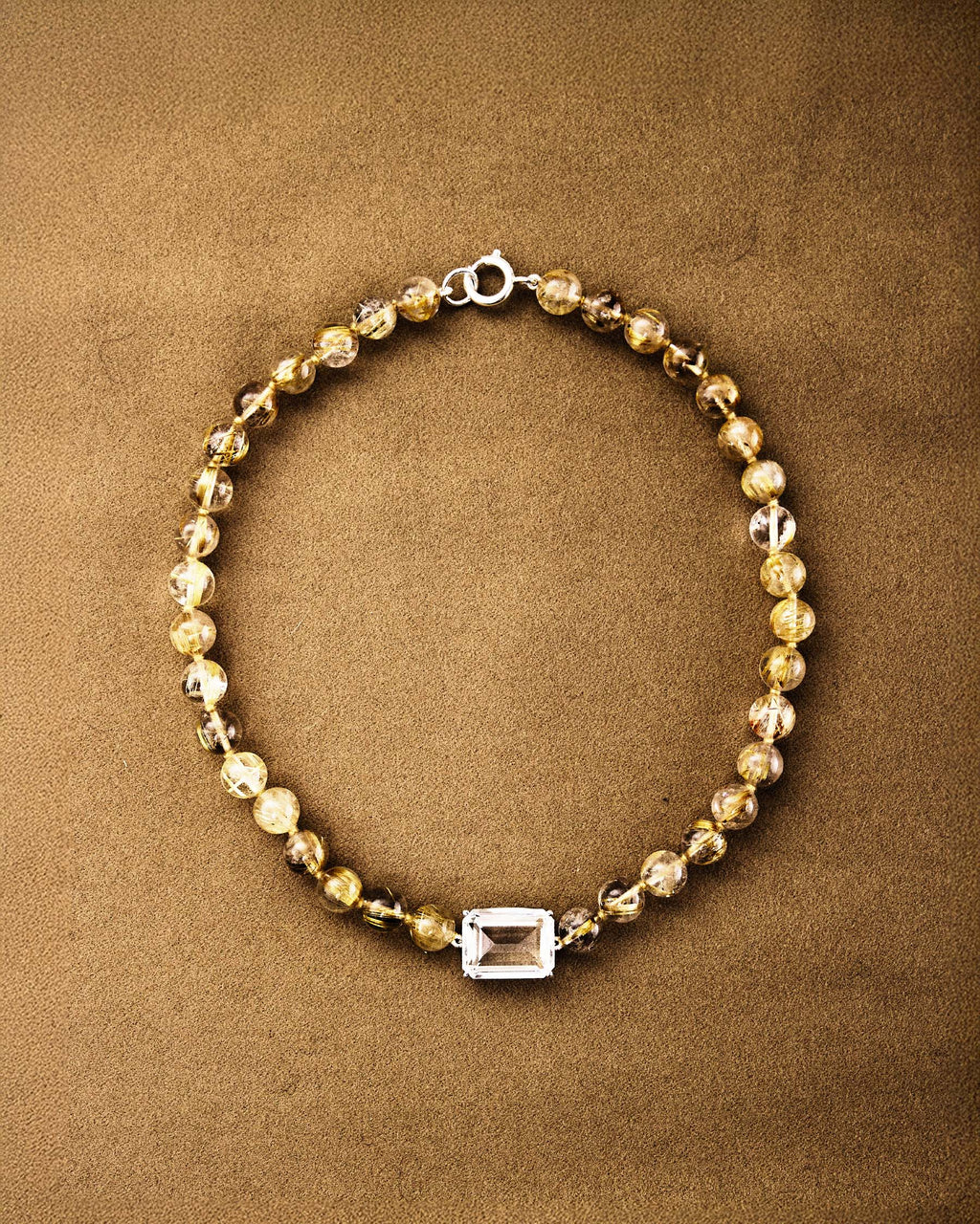 Small Bead Necklace — Gold Rutilated Quartz & Mountain Crystal