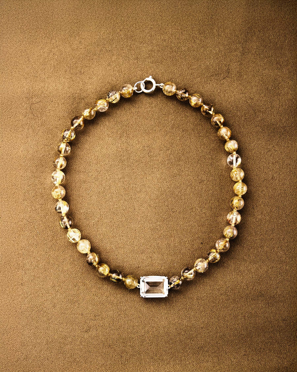 Small Bead Necklace — Gold Rutilated Quartz & Mountain Crystal