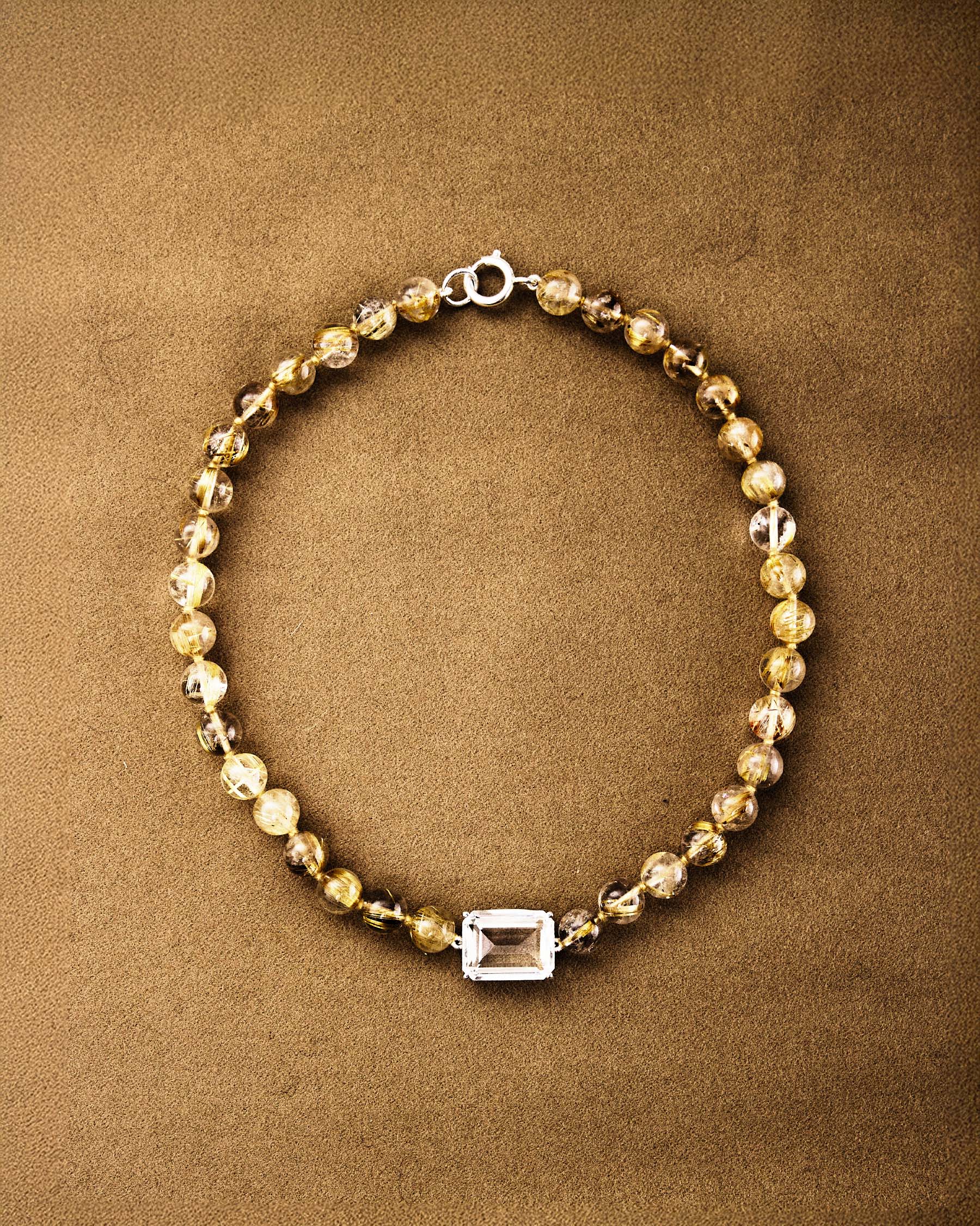 Small Bead Necklace — Gold Rutilated Quartz & Mountain Crystal