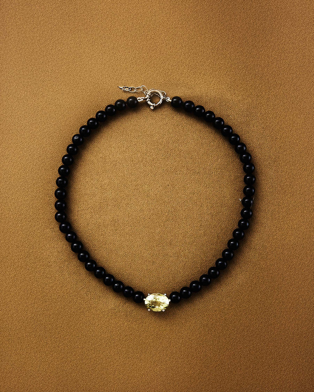 Small Bead Necklace — Onyx & Lemon Citrine