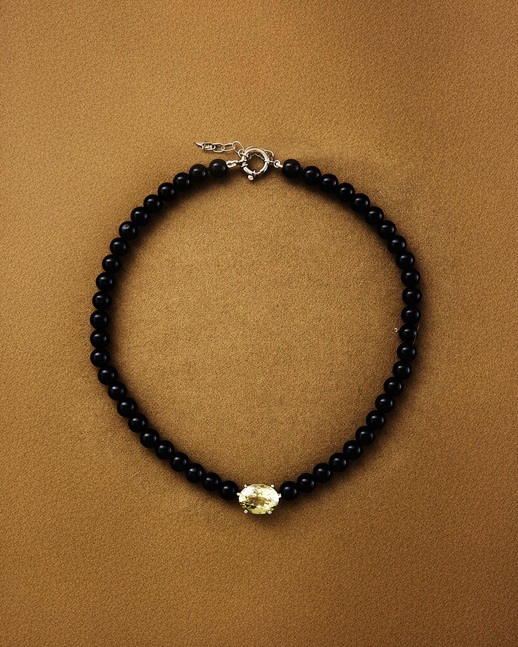 Small Bead Necklace — Onyx & Lemon Citrine