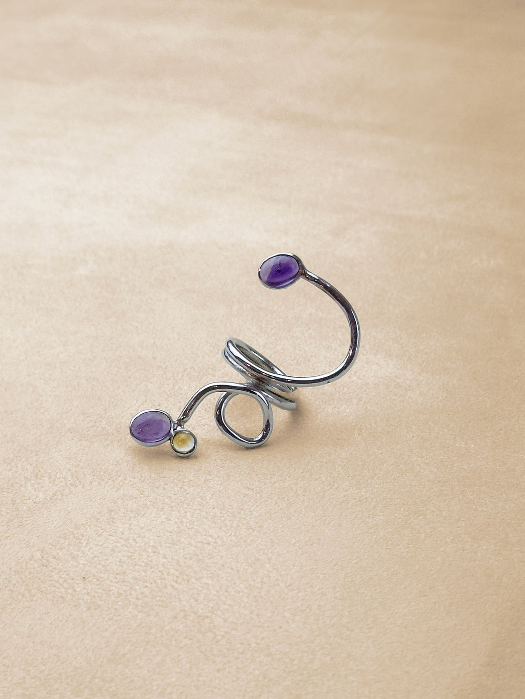 Snake Ring – Amethyst & Citrine – Rhodium Plated