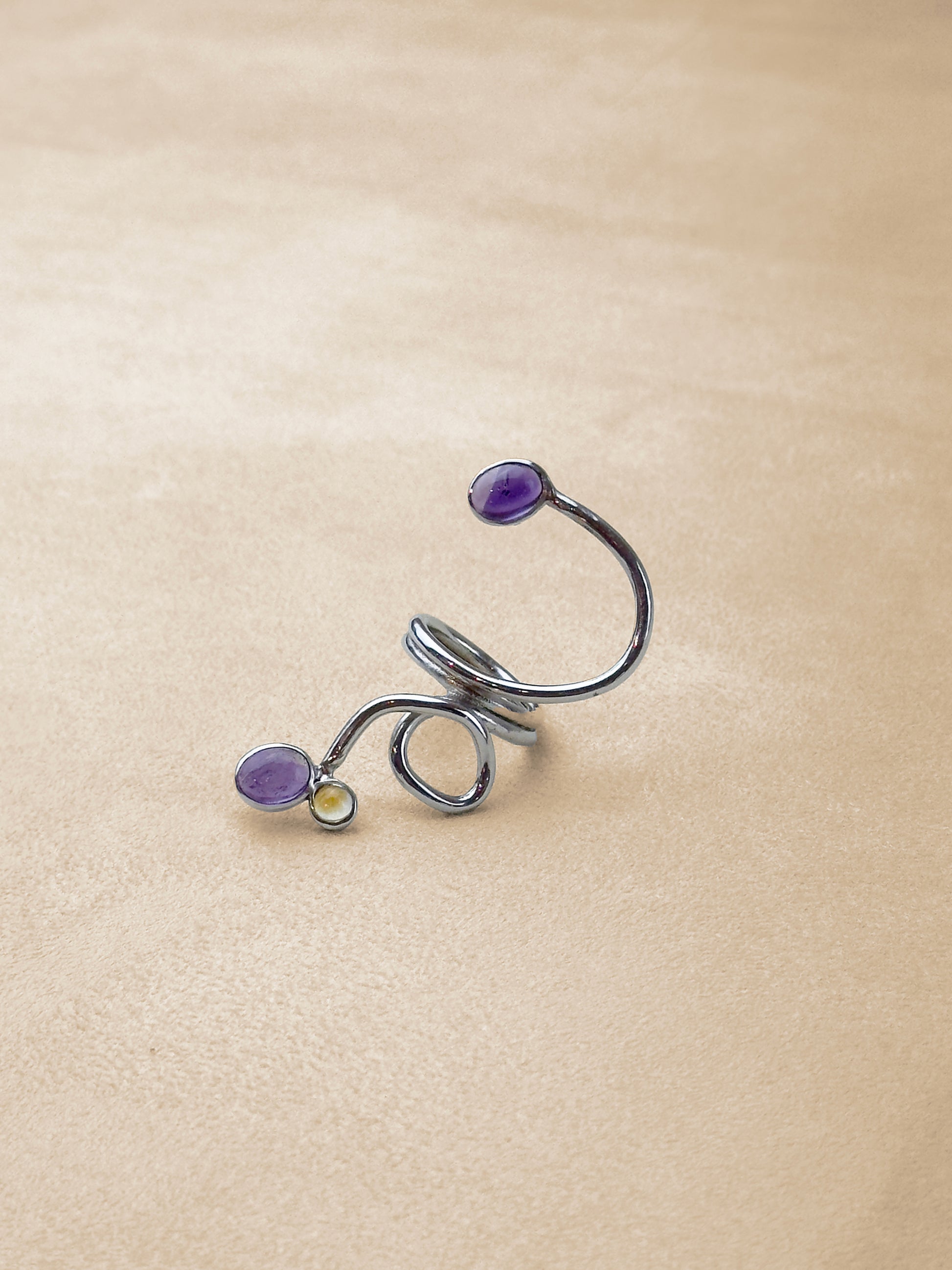 Snake Ring – Amethyst & Citrine – Rhodium Plated