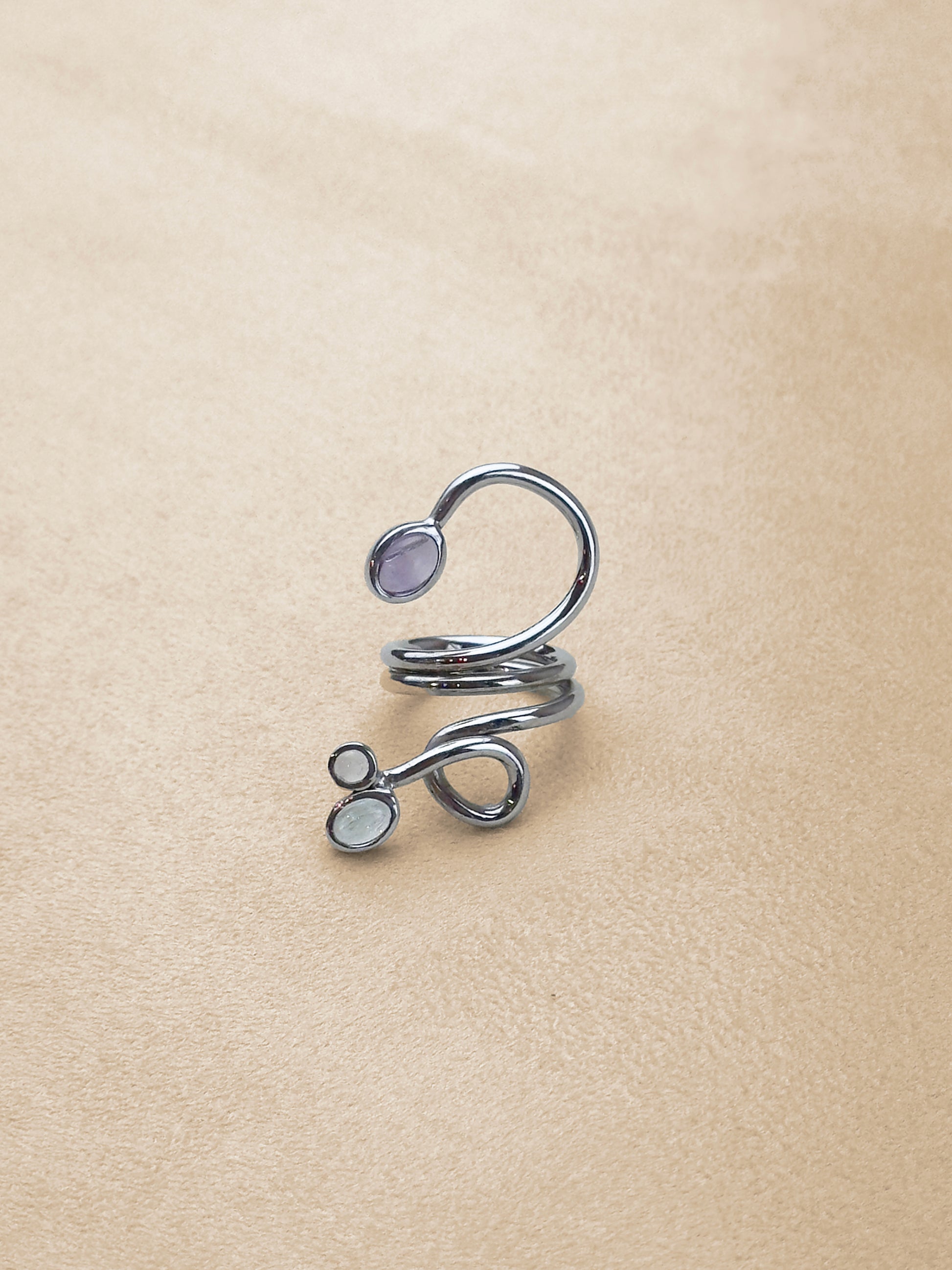 Snake Ring – Sky Topaz & Amethyst – Rhodium Plated