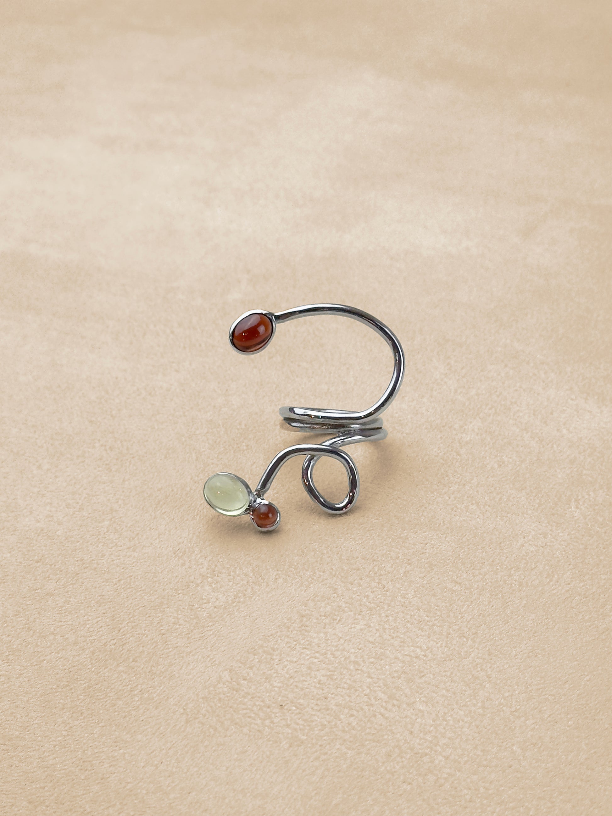 Snake Ring – Garnet & Lemon Citrine – Rhodium Plated
