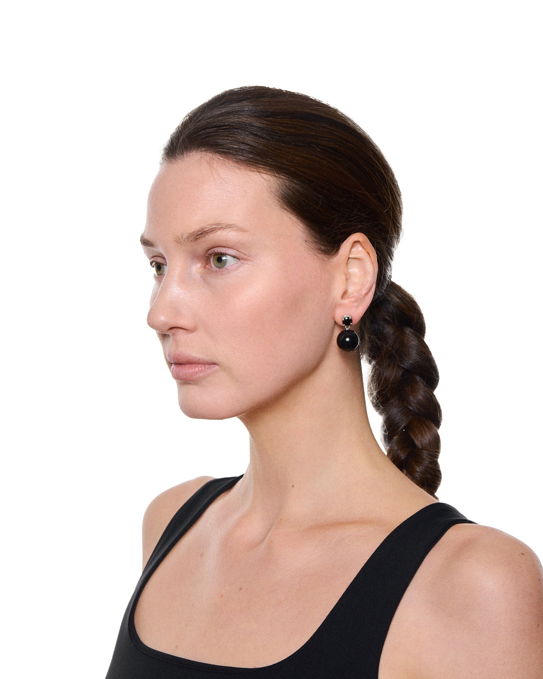 Large Sphere Drop Earrings — Onyx