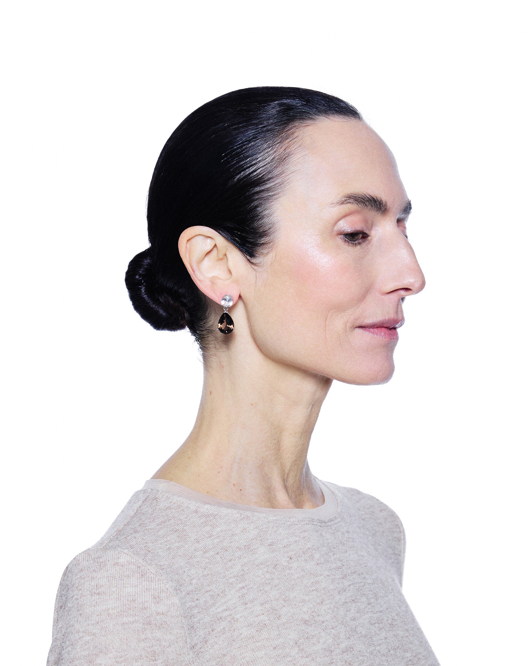 Teardrop Earrings — Mountain Crystal & Smokey Quartz