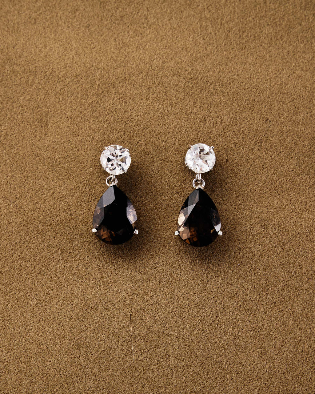 Teardrop Earrings — Mountain Crystal & Smokey Quartz