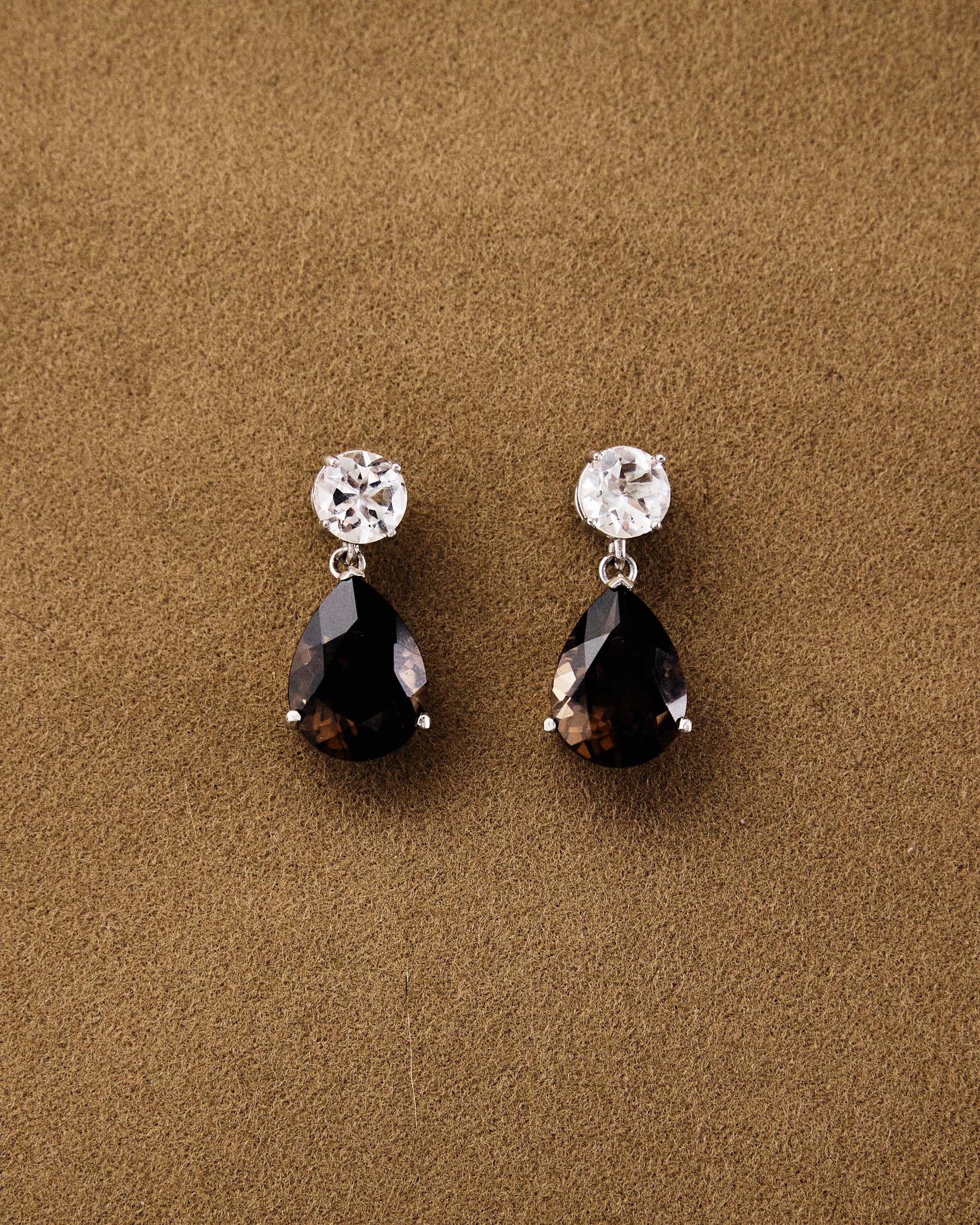 Teardrop Earrings — Mountain Crystal & Smokey Quartz