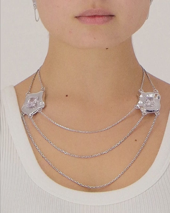 Double Pendant Necklace — Zirconia