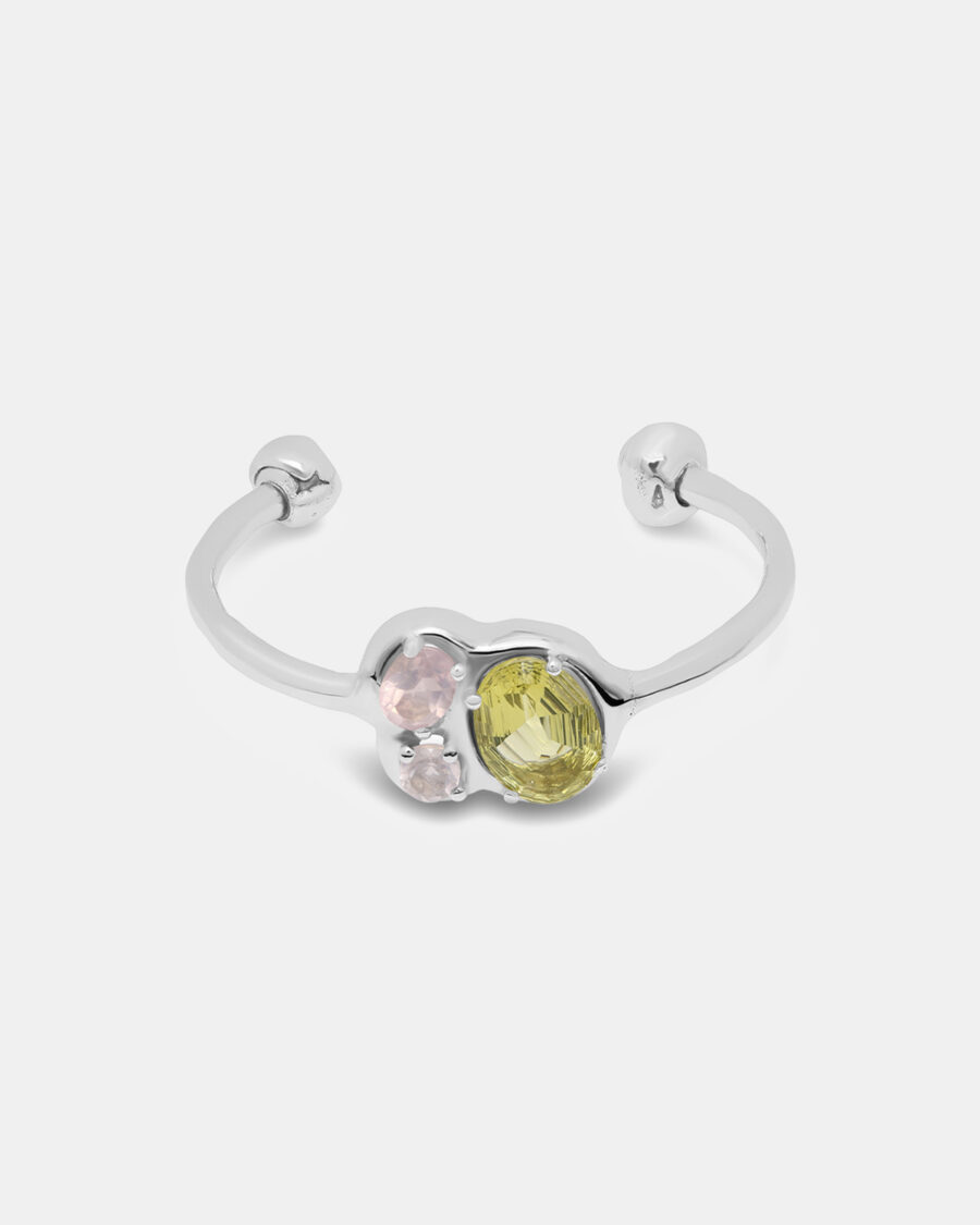 ODD BANGLE #1-SILVER-ROSE QUARTZ & PERIDOT