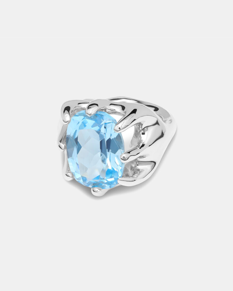 8PRONG RING-SILVER-SKY TOPAZ