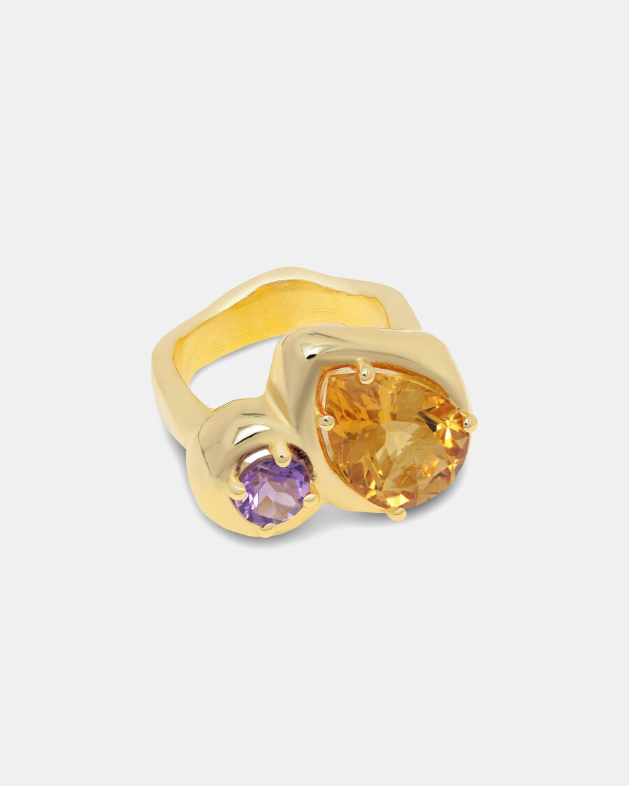 ODD RING #2-GOLD-AMETHYST & CITRINE