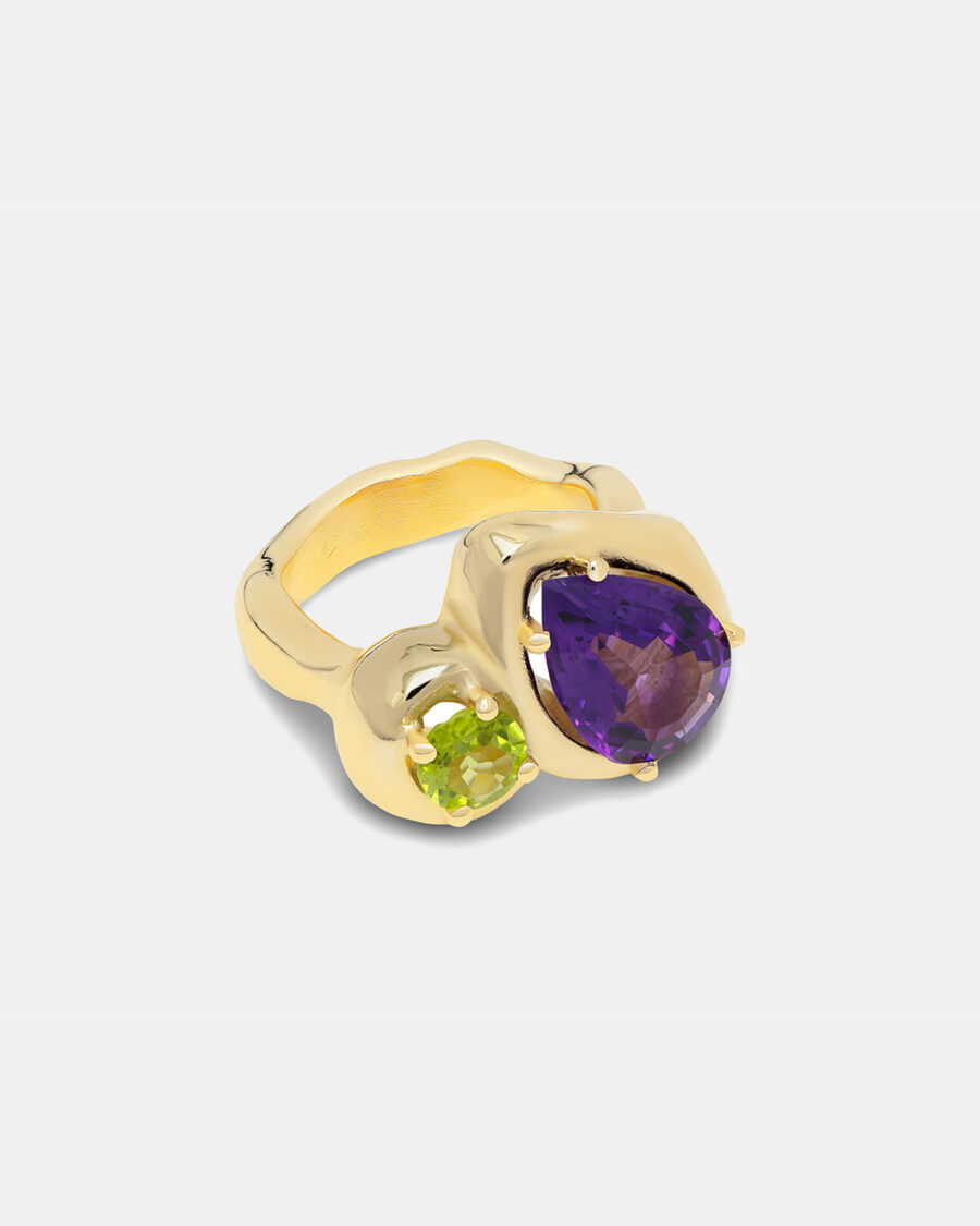 ODD RING #2-GOLD-AMETHYST & PERIDOT