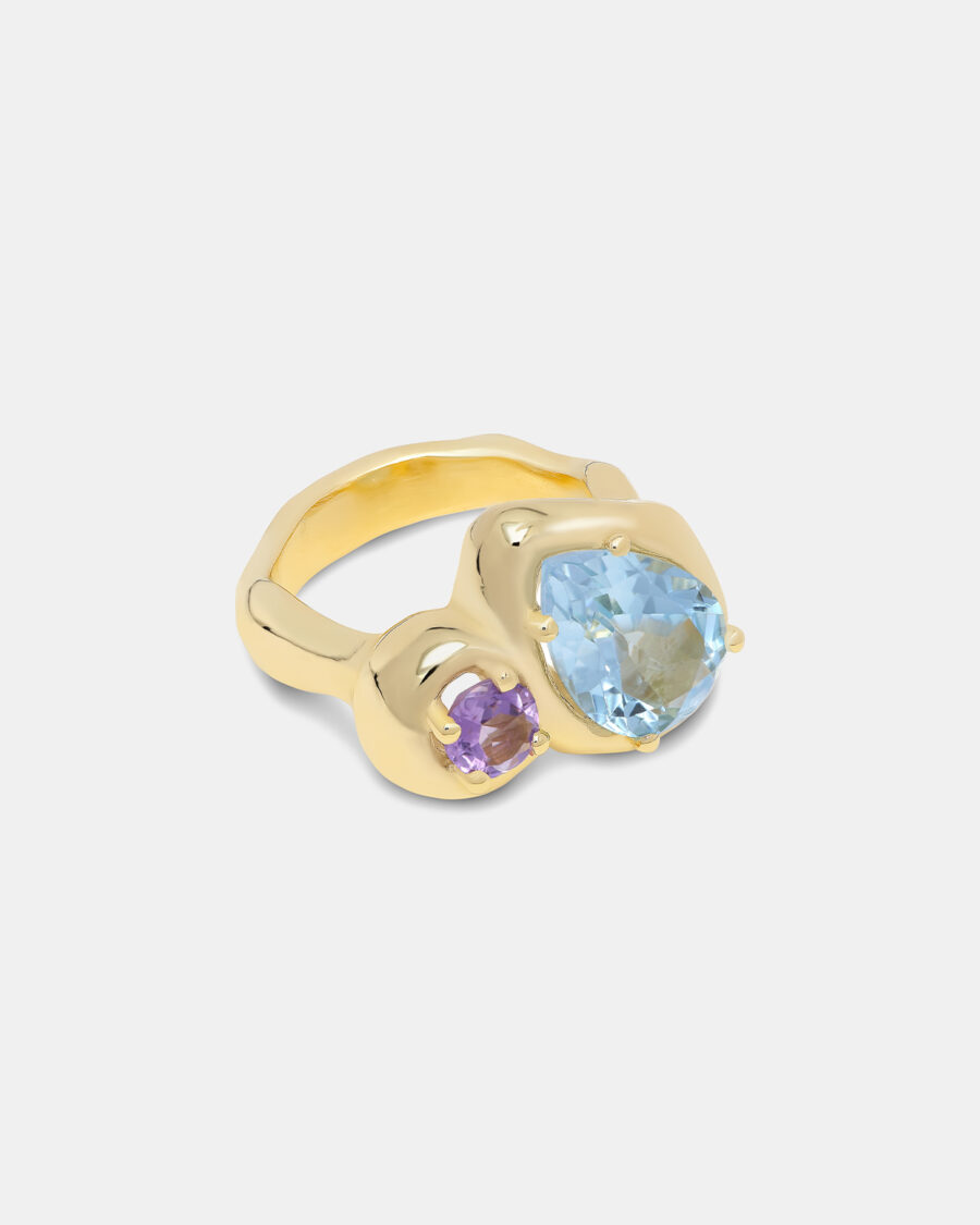 ODD RING #2-GOLD-AMETHYST & SKY TOPAZ