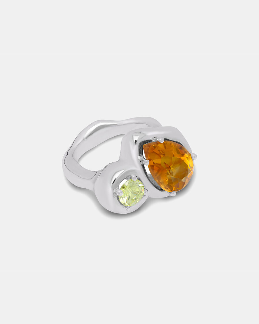 ODD RING #2-SILVER-PERIDOT & CITRINE