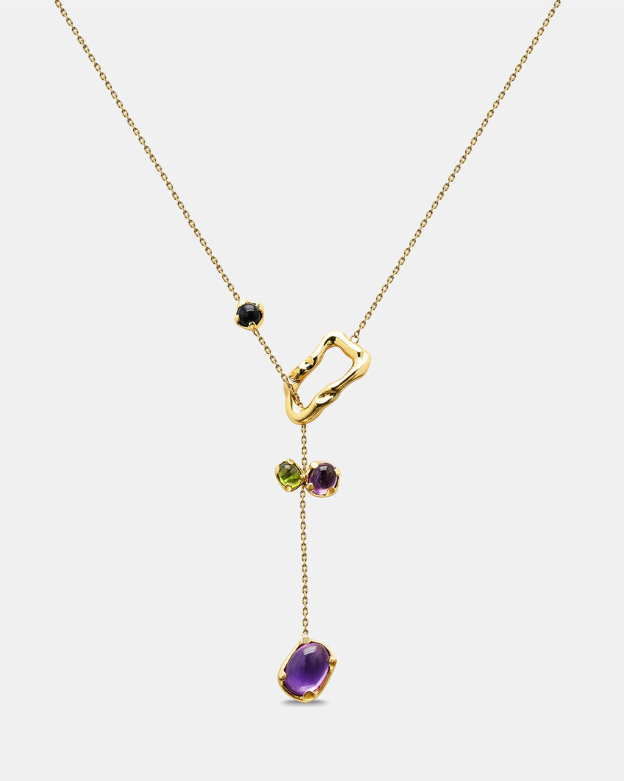 WATERFALL FRUIT NECKLACE-GOLD-AMETHYST&PERIDOT